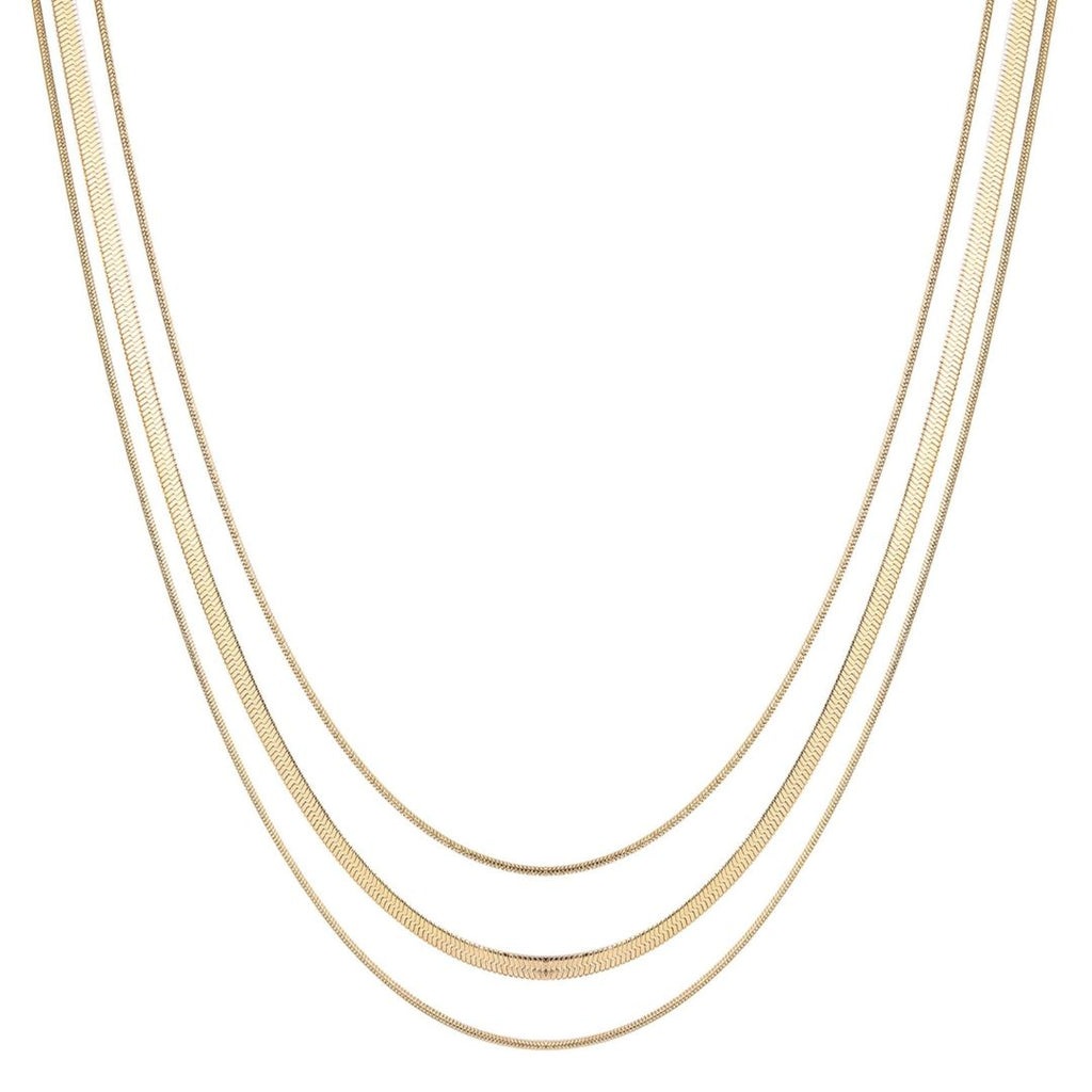 Tarnish Resistant 18k Gold Plated Layered Herringbone Necklace Set
