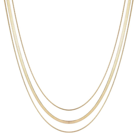 Tarnish Resistant 18k Gold Plated Layered Herringbone Necklace Set