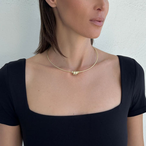 14k Gold Plated Sliding Rings Collar Necklace