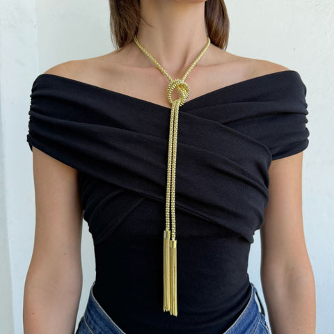 Gold Plated Tassel Wrap Necklace