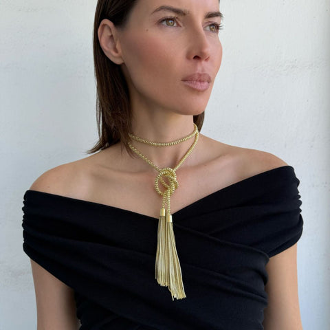 Gold Plated Tassel Wrap Necklace