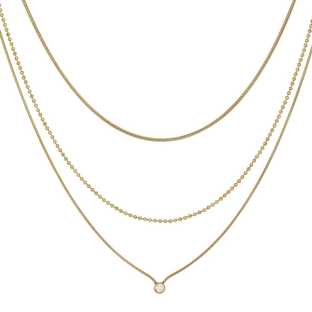 Tarnish Resistant 18k Gold Plated Set of 3 Connected Necklaces