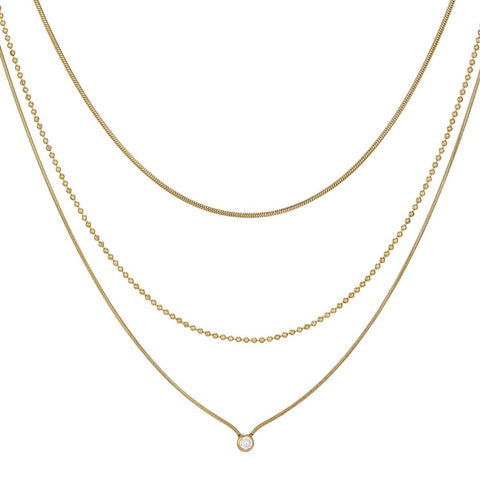 Tarnish Resistant 18k Gold Plated Set of 3 Connected Necklaces