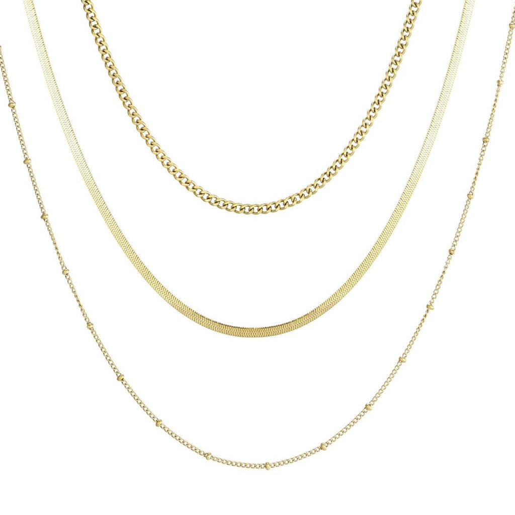 Tarnish Resistant 18k Gold Plated Set of 3 Chain Necklaces