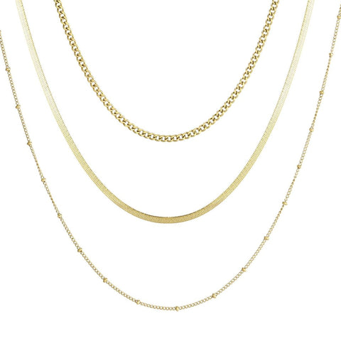 Tarnish Resistant 18k Gold Plated Set of 3 Chain Necklaces
