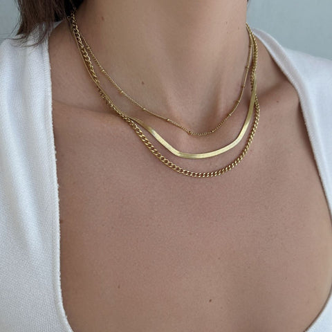 Tarnish Resistant 18k Gold Plated Set of 3 Chain Necklaces