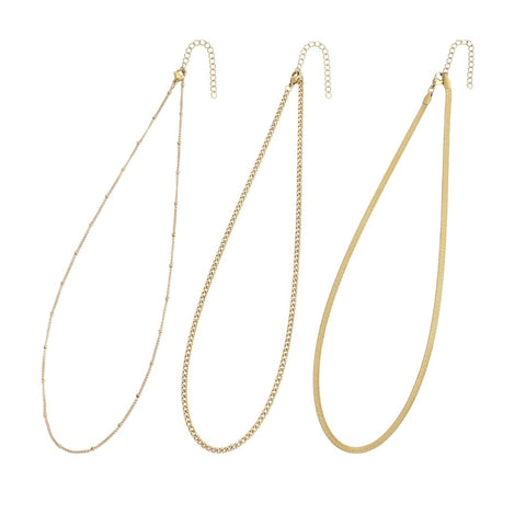 Tarnish Resistant 18k Gold Plated Set of 3 Chain Necklaces