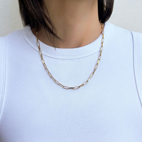 Tarnish Resistant 18k Gold Plated Paperclip Chain Necklace