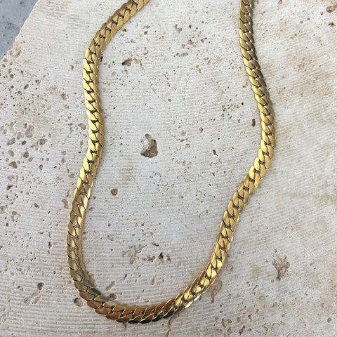 Tarnish Resistant 18k Gold Plated Flat Curb Chain Necklace