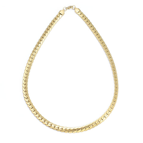 Tarnish Resistant 18k Gold Plated Flat Curb Chain Necklace