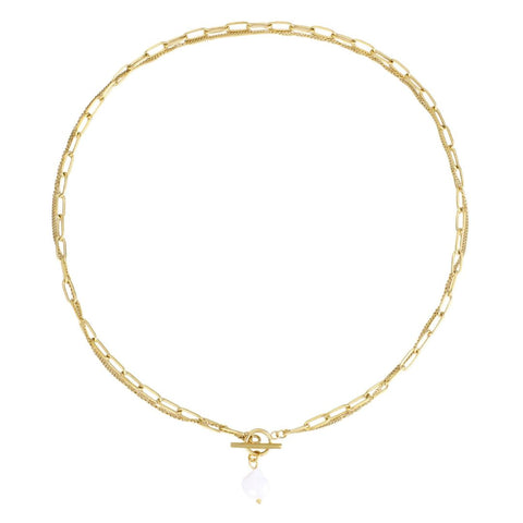Tarnish Resistant 18k Gold Plated Layered Freshwater Pearl Toggle Necklace