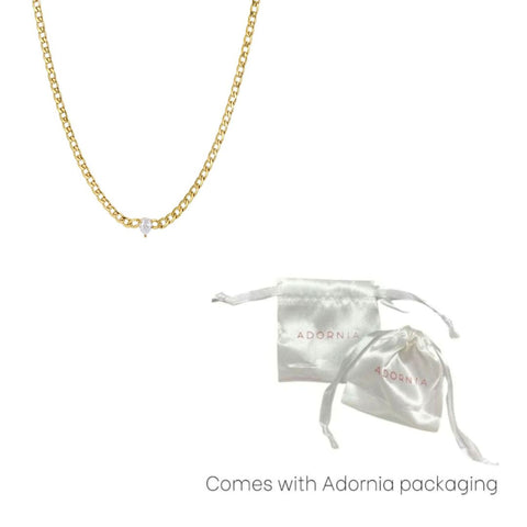 Tarnish Resistant 18k Gold Plated CZ Center Flat Curb Chain Necklace