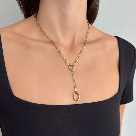 Tarnish Resistant 18k Gold Plated Paperclip Chain Y-Necklace