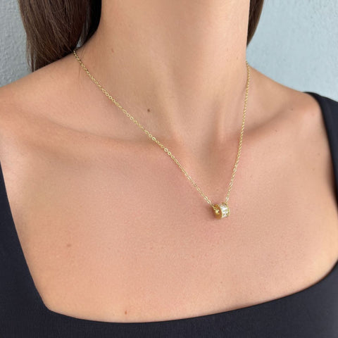 14k Gold Plated CZ Bead Charm Necklace