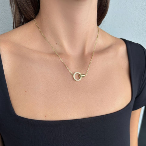 14k Gold Plated CZ Rings Necklace