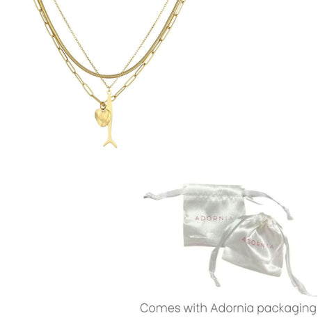 Tarnish Resistant 18k Gold Plated Layered Connected Set of 3 Necklaces with Fish Pendant