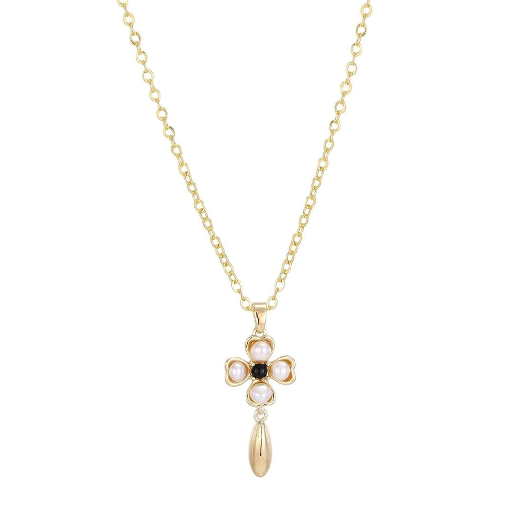 14k Gold Plated Freshwater Pearl Inlay Flower Pendant Necklace