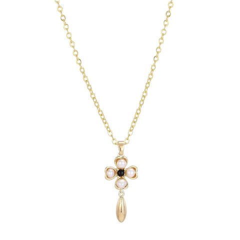 14k Gold Plated Freshwater Pearl Inlay Flower Pendant Necklace