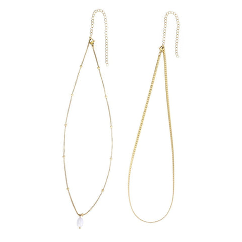 Tarnish Resistant 18k Gold Plated Set of 2 Necklaces with Freshwater Pearl