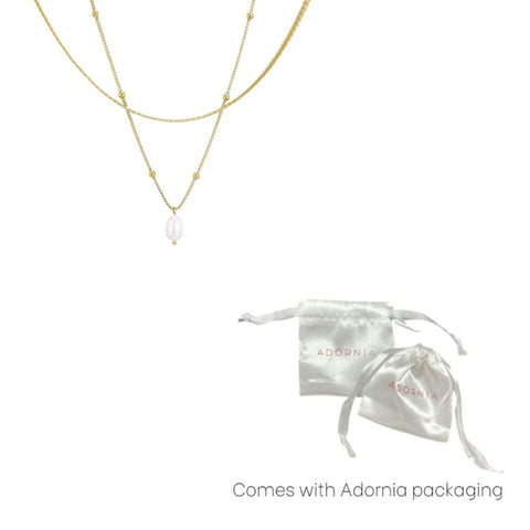 Tarnish Resistant 18k Gold Plated Set of 2 Necklaces with Freshwater Pearl