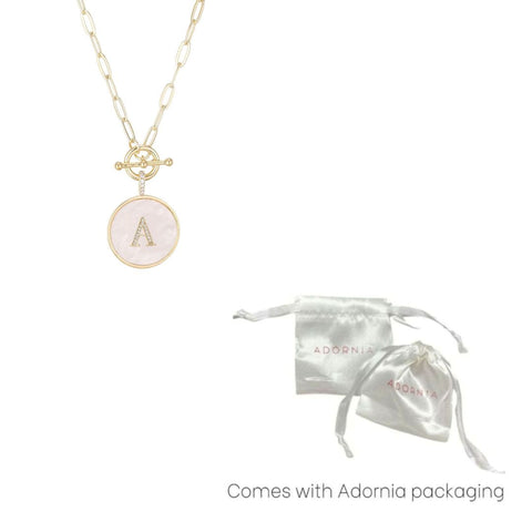 14k Gold Plated Mother-of-Pearl CZ Initial Toggle Necklace