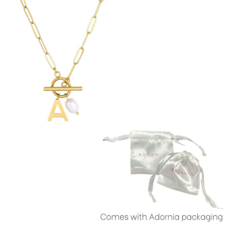 Tarnish Resistant 18k Gold Plated Freshwater Pearl Initial Toggle Necklace
