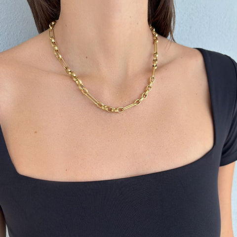 Tarnish Resistant 18k Gold Plated Mixed Paperclip Chain Necklace