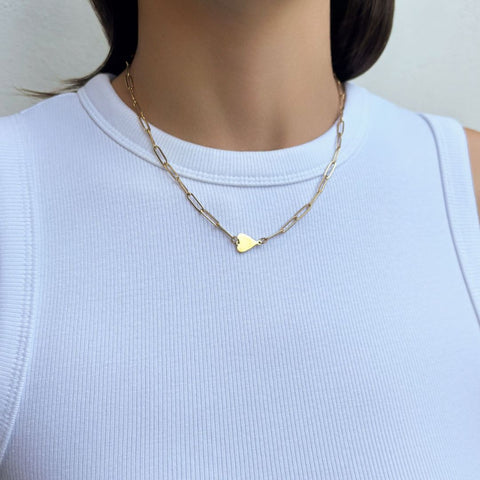 Tarnish Resistant 18k Gold Plated Sideways Heart Paperclip Chain Necklace