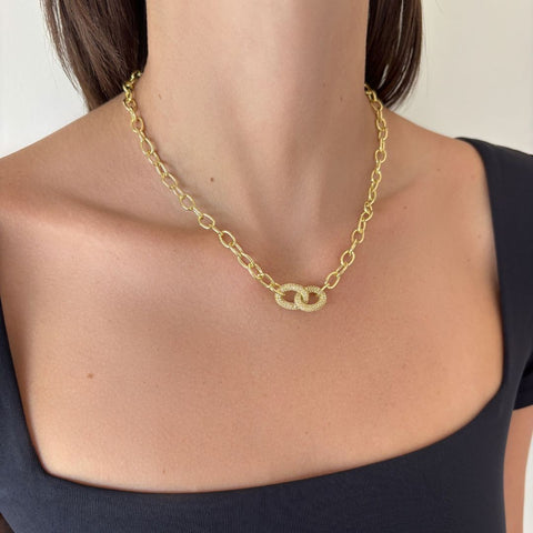 14k Gold Plated CZ Links Necklace