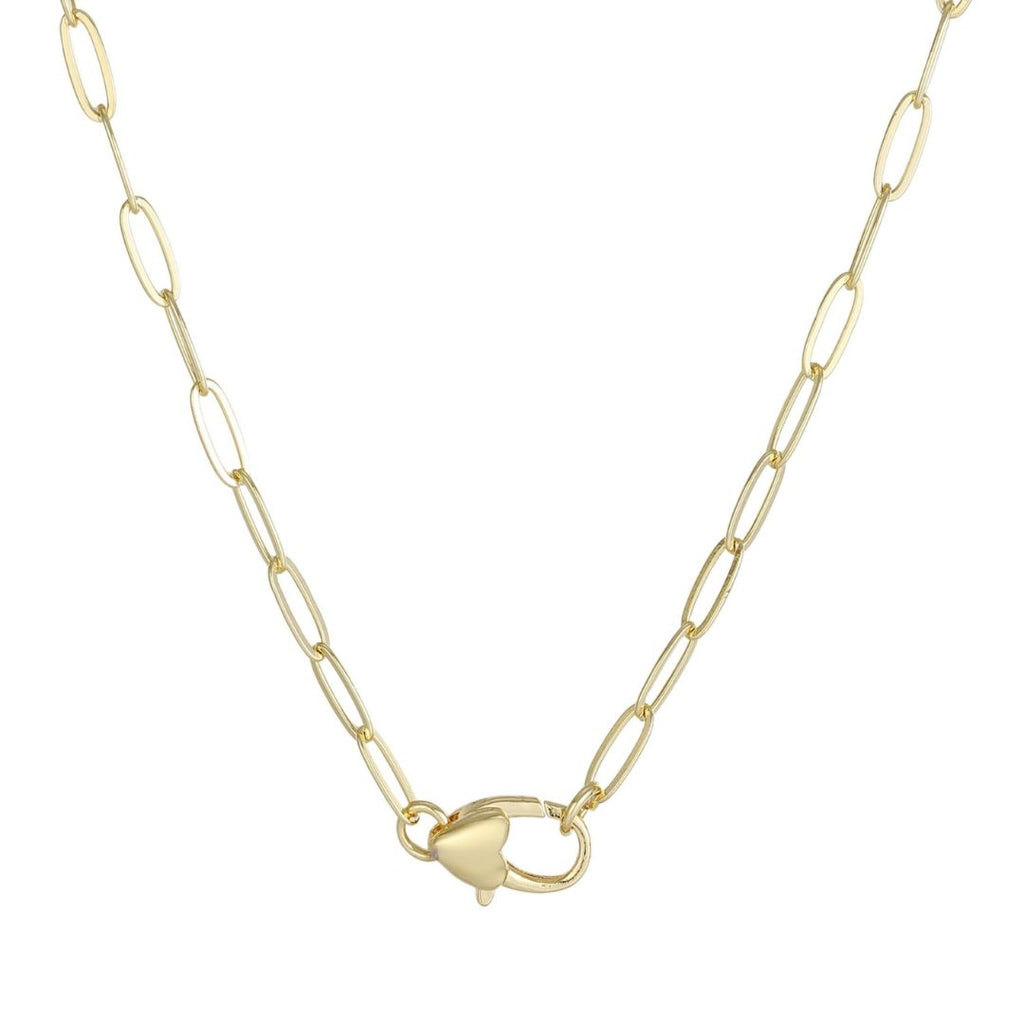 14k Gold Plated Heart Lock Paperclip Chain Necklace