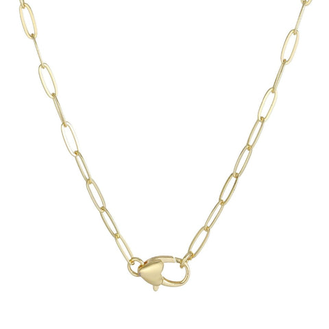 14k Gold Plated Heart Lock Paperclip Chain Necklace