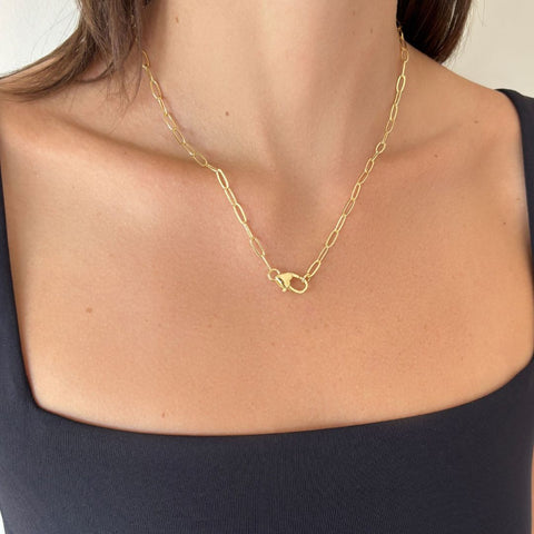 14k Gold Plated Heart Lock Paperclip Chain Necklace