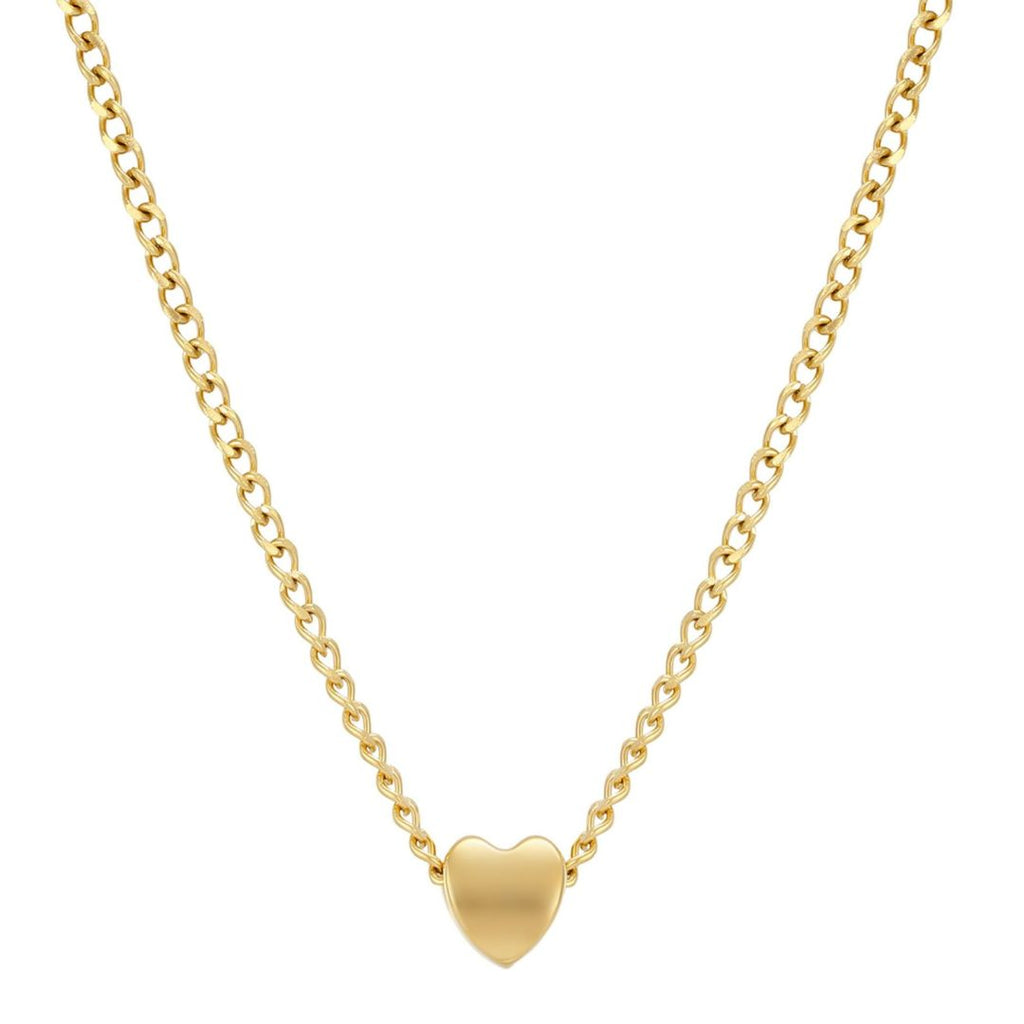 Tarnish Resistant 18k Gold Plated Sliding Heart Curb Chain Necklace