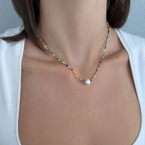 Freshwater Pearl Color Bead Necklace