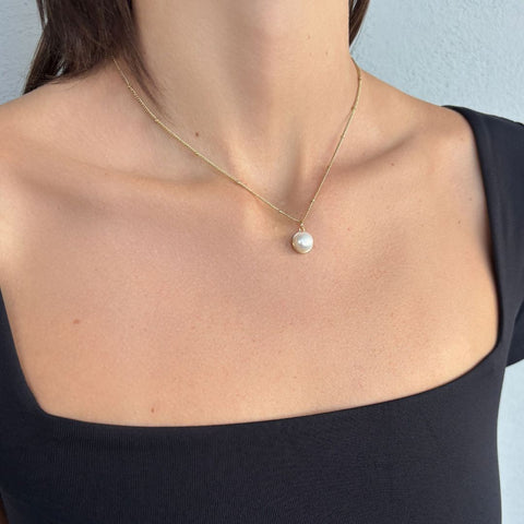 14k Gold Plated Freshwater Pearl Button Pendant Necklace