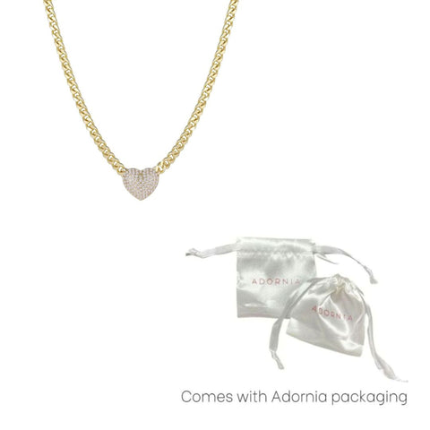 14k Gold Plated Chunky CZ Heart Curb Chain Necklace
