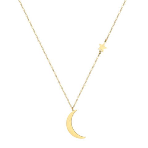 Tarnish Resistant 18k Gold Plated Moon and Star Pendant Necklace