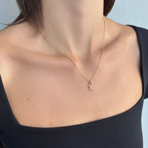 14k Gold Plated Hope Ribbon  Survivor Necklace