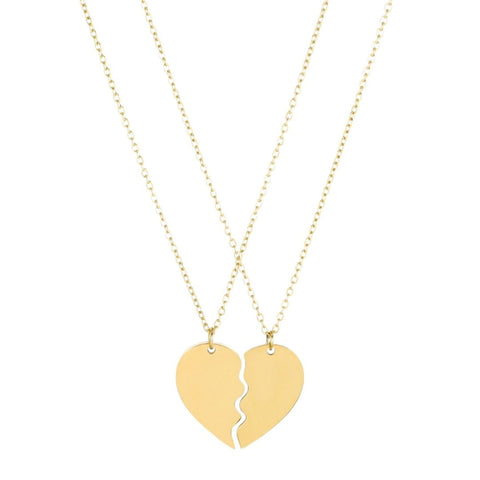 Tarnish Resistant 18k Gold Plated Set of 2 Heart Puzzle Neckalces