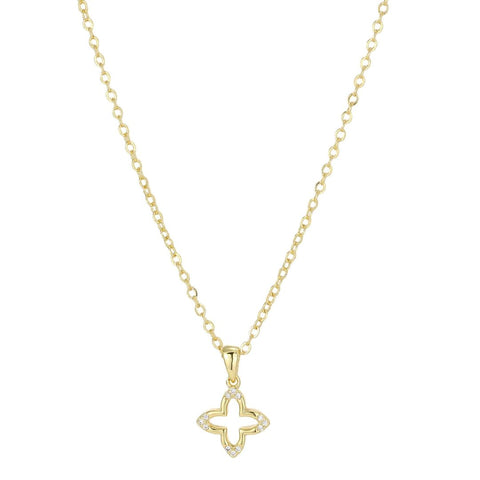 14k Gold Plated CZ Pointed Clover Outline Necklace