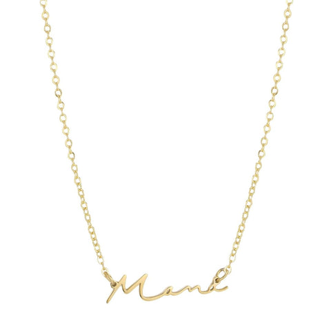 Tarnish Resistant 18k Gold Plated Cursive Mama Necklace