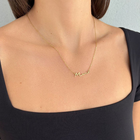 Tarnish Resistant 18k Gold Plated Cursive Mama Necklace