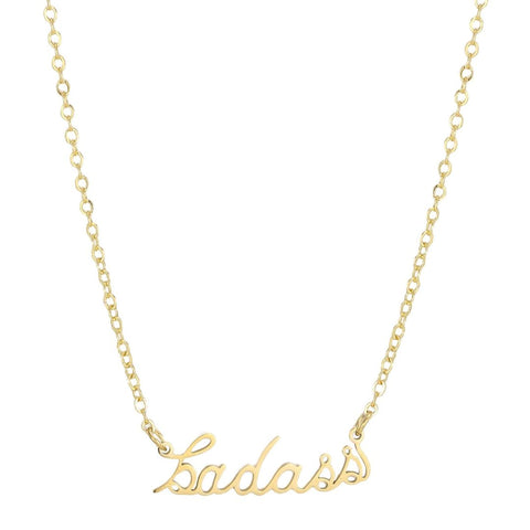 Tarnish Resistant 18k Gold Plated Cursive Badass Necklace