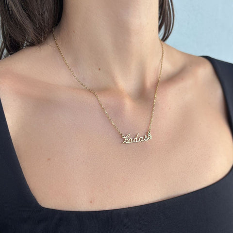 Tarnish Resistant 18k Gold Plated Cursive Badass Necklace