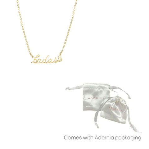 Tarnish Resistant 18k Gold Plated Cursive Badass Necklace