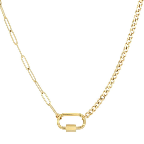 Tarnish Resistant 18k Gold Plated Carabiner Lock Paperclip Chain Necklace