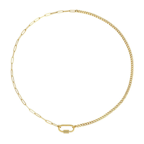 Tarnish Resistant 18k Gold Plated Carabiner Lock Paperclip Chain Necklace