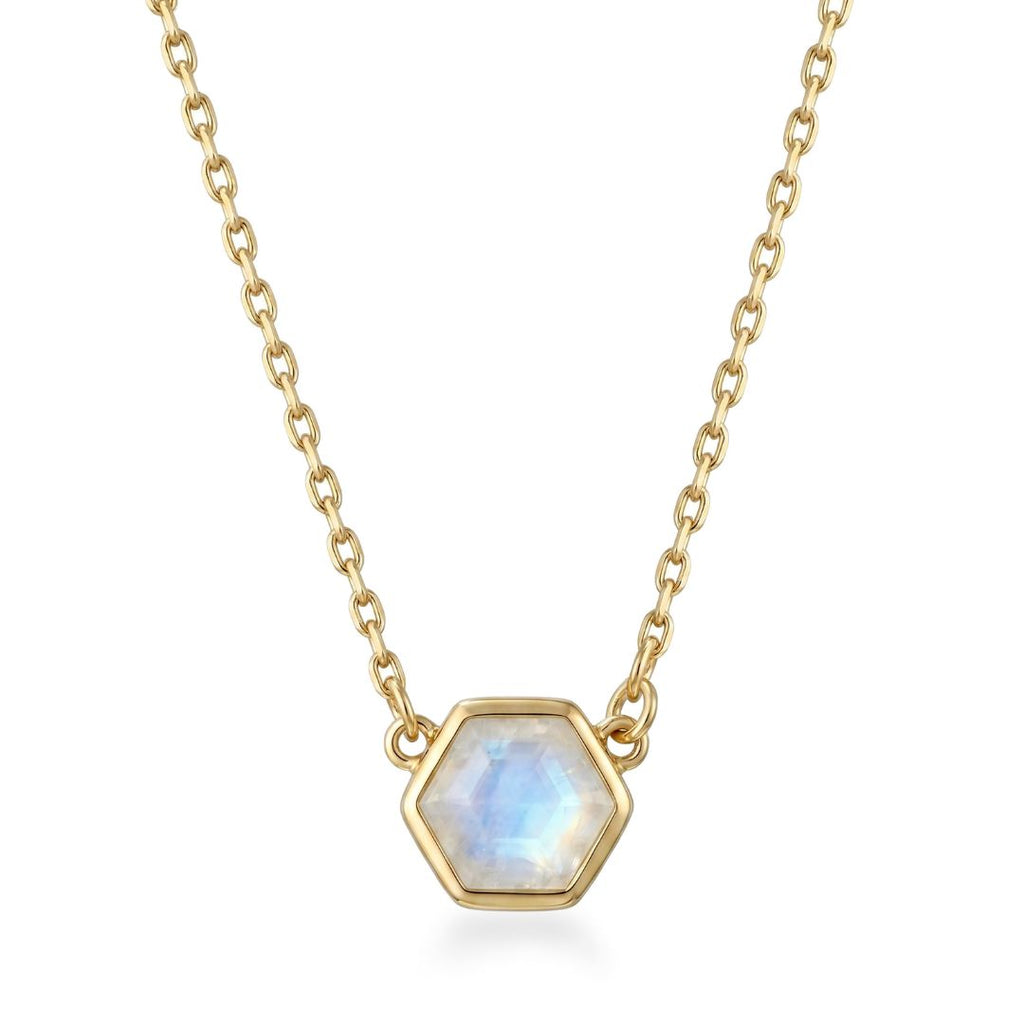 14k Gold Plated Hexagon Moonstone Pendant Necklace