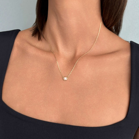 14k Gold Plated Hexagon Moonstone Pendant Necklace