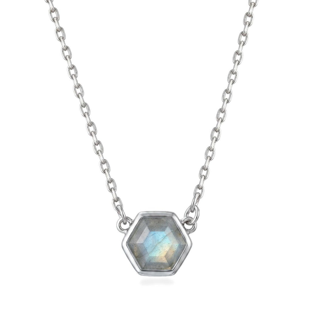 Silver Plated Hexagon Labradorite Pendant Necklace